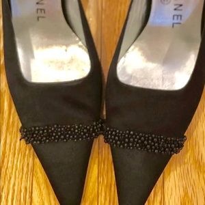 Authentic Chanel beaded logo mules, size 41.